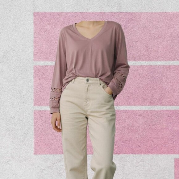 Women's long-sleeve V-neck top Size L - Picture 1 of 10